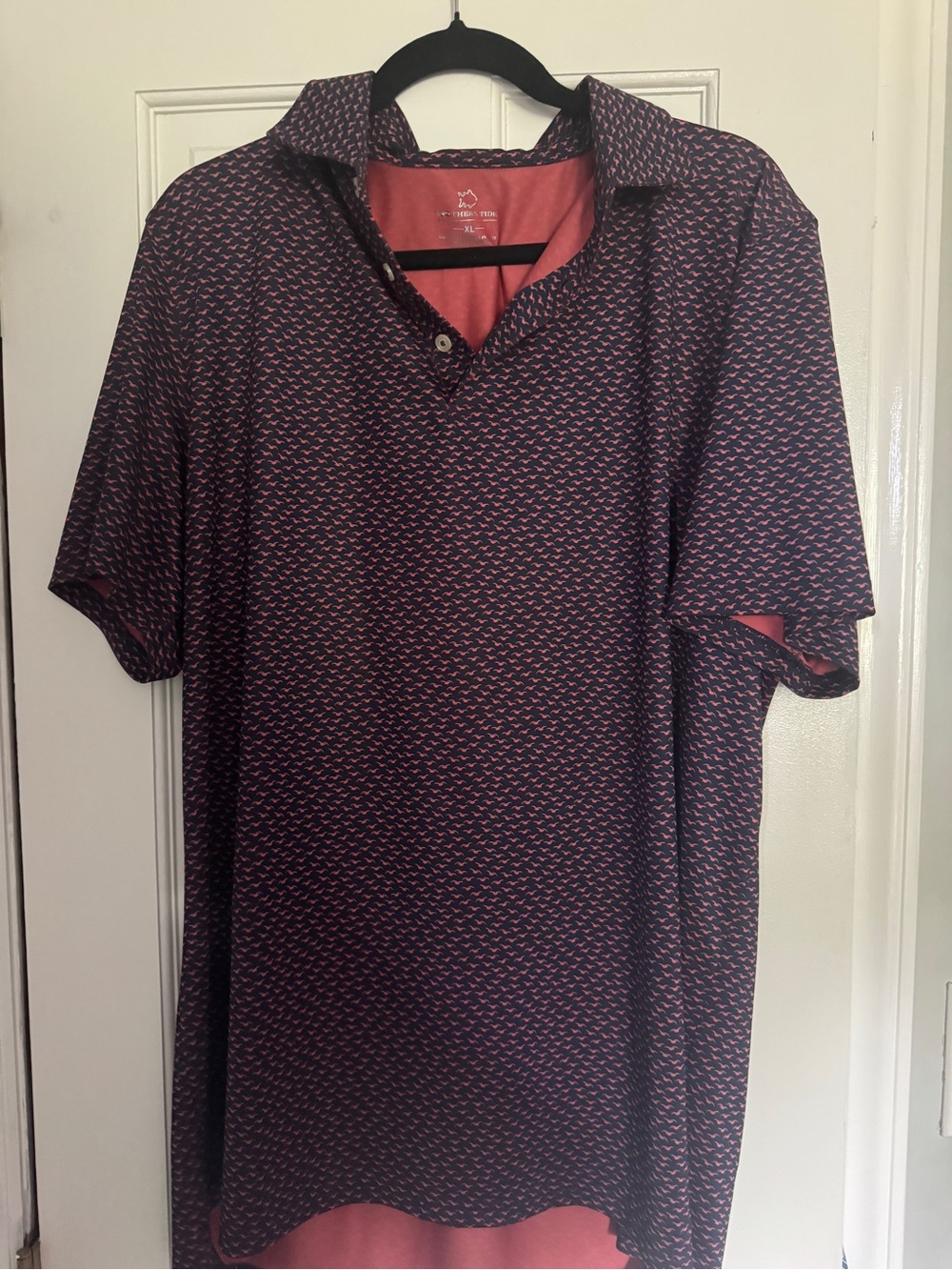 Southern Tide Navy Polo with Pink Micro-Print